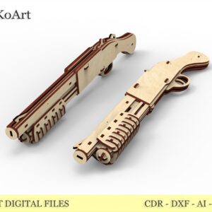 Wooden Toy Rubber band shotgun T4P8877 and targets. Laser cut files