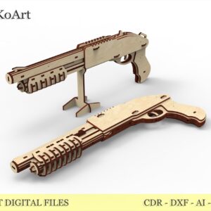 Wooden Toy Rubber band shotgun T4P8879 and targets. Laser cut files