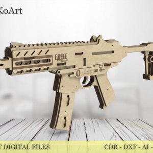 Small rubber band submachine gun and targets. Laser cut files