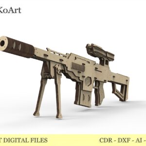 Rubber band gun like sniper rifle, 3rd from 4 and targets. Laser cut files