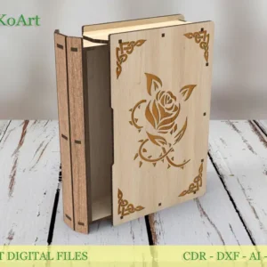 Laser cut Slider Wooden Book Box, 5 Engraving Designs gift box, Laser Cut Files