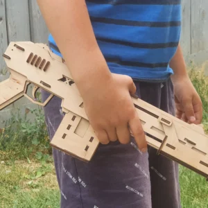 Rubber band-powered shotgun and targets. Laser cut files