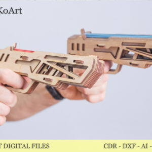 Wooden rubber band gun and targets. Laser cut files