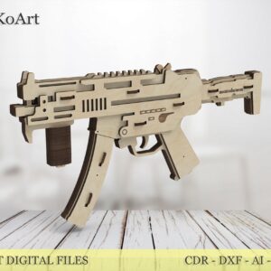 Toy submachine rubber band gun and targets. Laser cut files