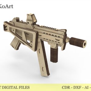 Wooden Universal Machine Pistol like UMP40 and targets. Laser cut files