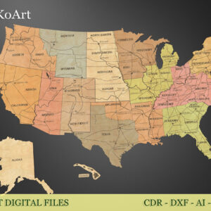 USA Map Glowforge File Laser Cut SVG USA puzzle travel map with highways and rivers