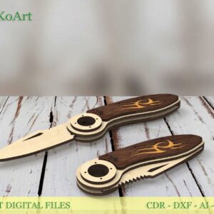 Laser Cut Wood Pocket Custom Knife, wooden folding knife. Laser cut files
