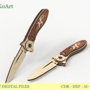 Laser Cut Wood Pocket Custom Knife v2.0, wooden folding knife. Laser cut files