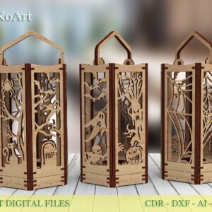 Wooden Candle holder Halloween, table lamp laser cut files, Digital product
