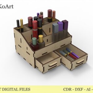 Jewelry Wood Desk Makeup Organizer, Brush Lipstick Holder, Digital Files for laser cut